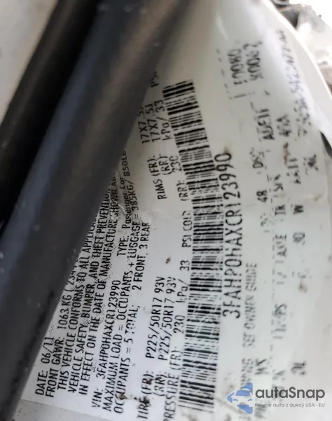 2012 Ford Fusion Se from USA, damaged, VIN 3FAHP0HAXCR123990